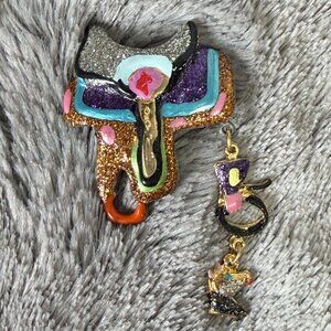 Vintage Ultra Craft Bedazzled Cowboy Pin Brooch w/ Saddle Horse Charm Equestrian